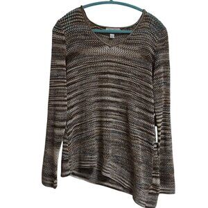 Women's DRESSBARN Asymmetrical Open Knit Striped Sweater Size Large